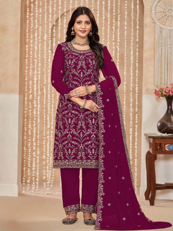 Berry Pink Faux Georgette Salwar Kameez